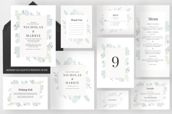 Modern Floral Wedding Suite: Editable PSD Template