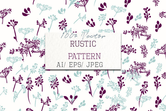Rustic Floral Pattern: Blue Purple Plants Vector Art